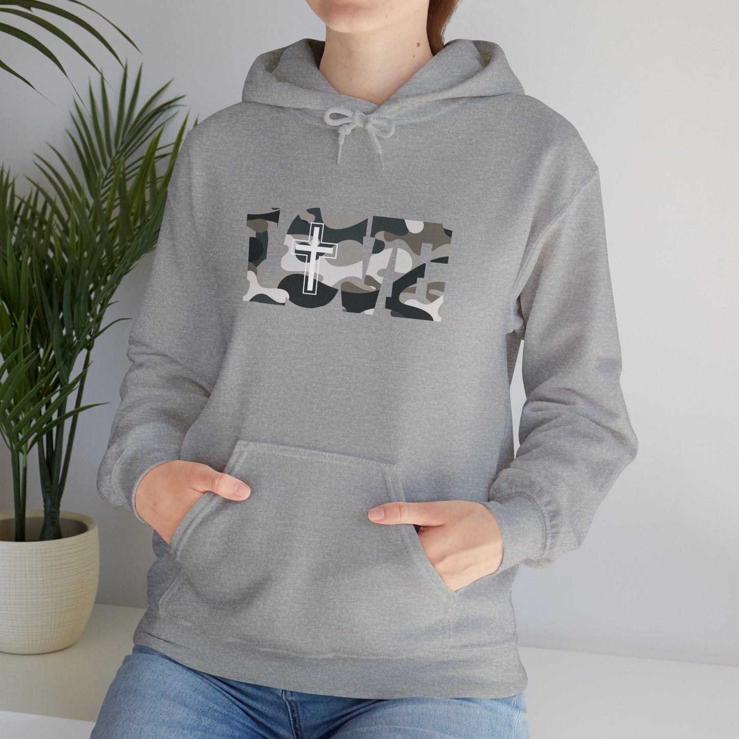 Love Christ Camouflage - Light Gray Hooded Sweatshirt