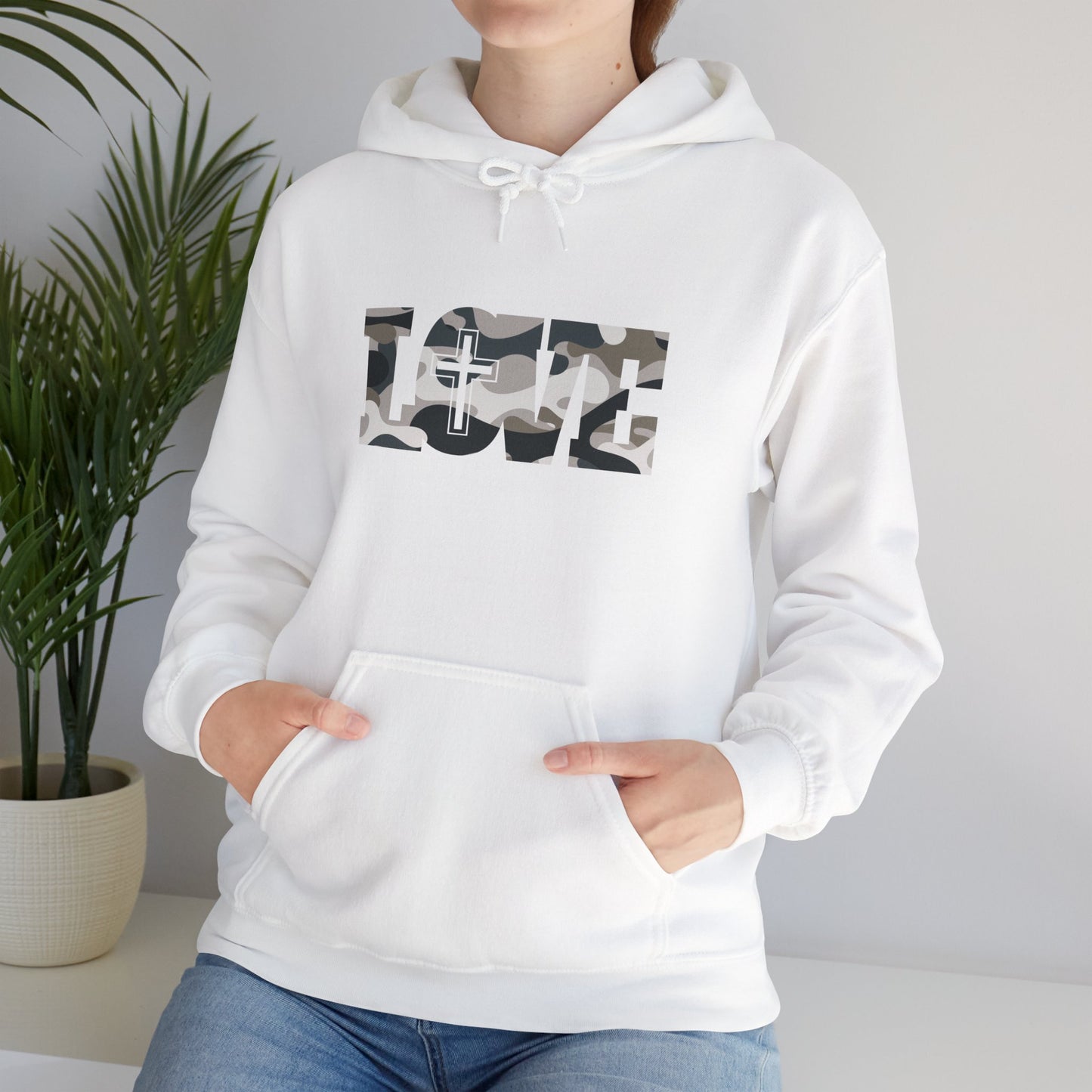 Love Christ Camouflage - Light Gray Hooded Sweatshirt