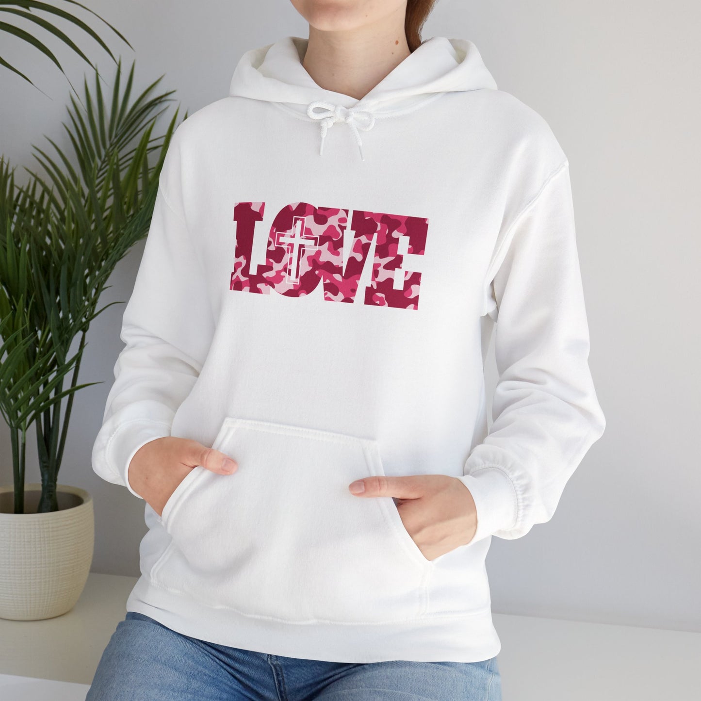 Love Christ Camouflage - Red Hooded Sweatshirt