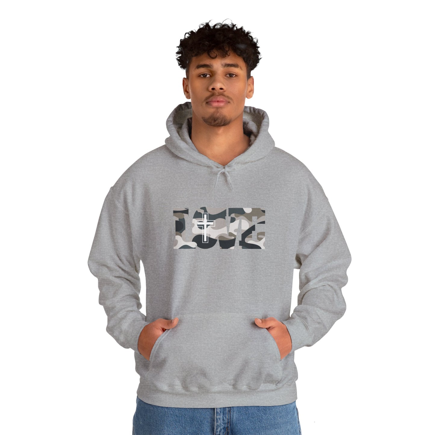 Love Christ Camouflage - Light Gray Hooded Sweatshirt