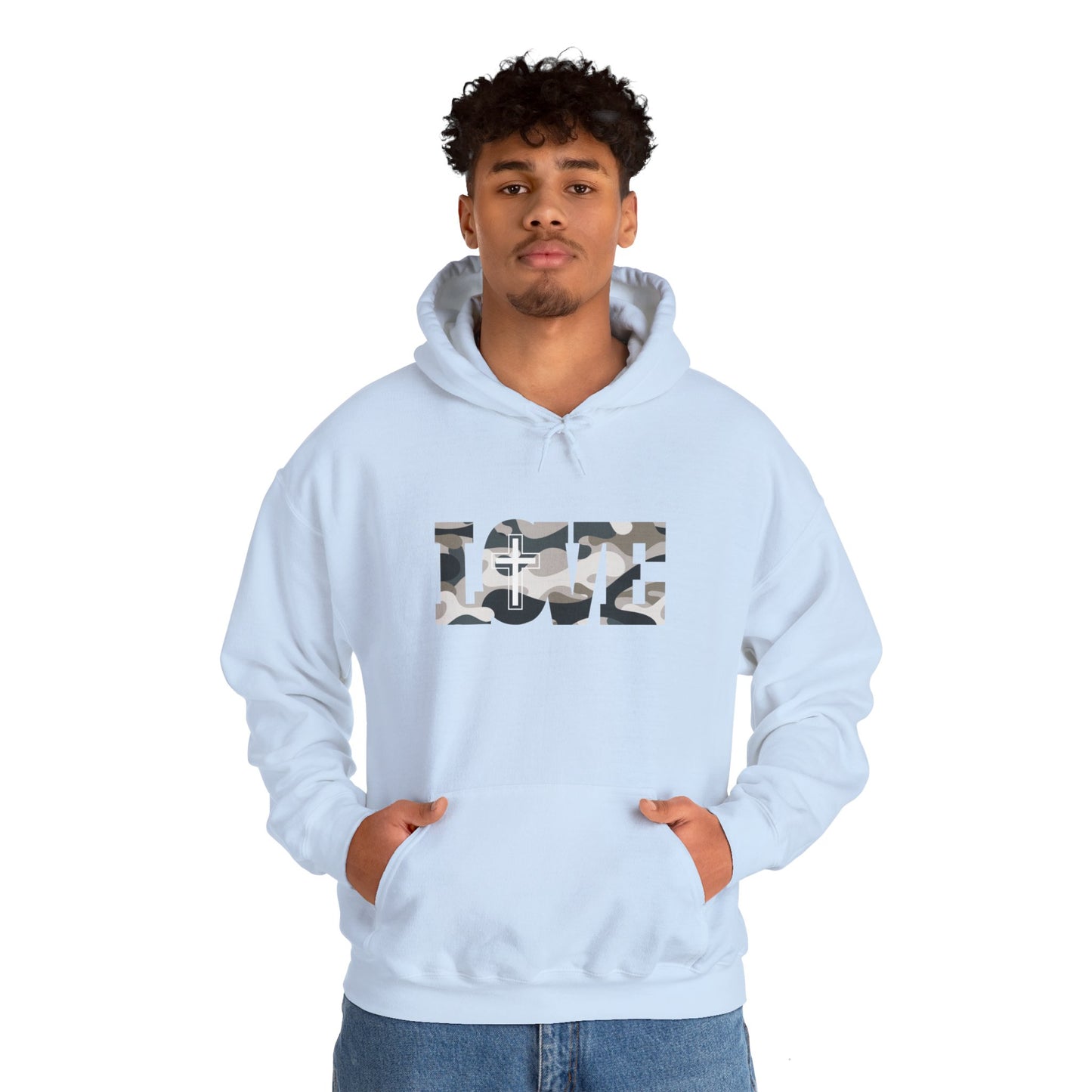 Love Christ Camouflage - Light Gray Hooded Sweatshirt